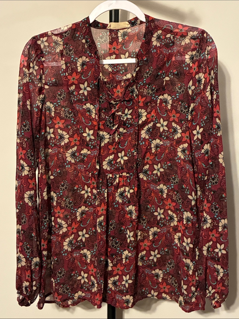 Hollister Burgundy Floral Tie-Front Blouse Small
